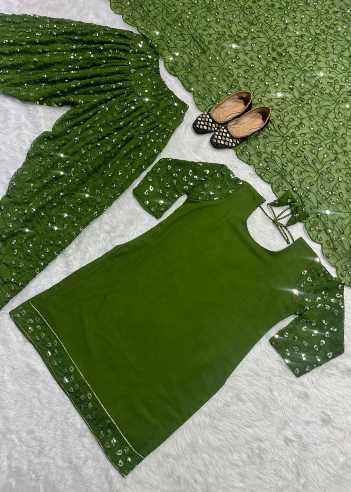 Women Georgette Ethnic Top Dhoti Pant Dupatta Set